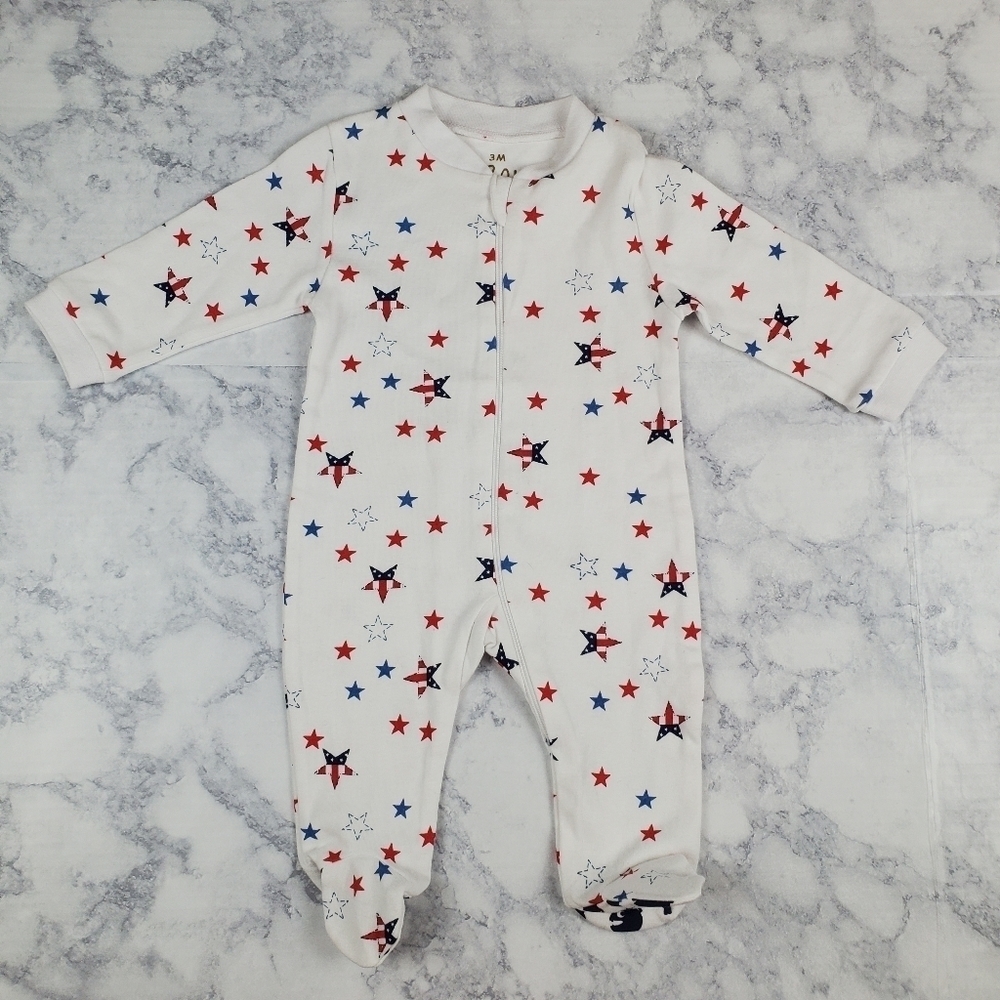 MARQUE‎ Baby 3 month Footed Sleeper white red blue stars Zipper